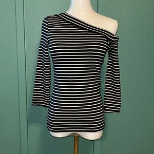 Women's one shoulder quarter length stripe shirt